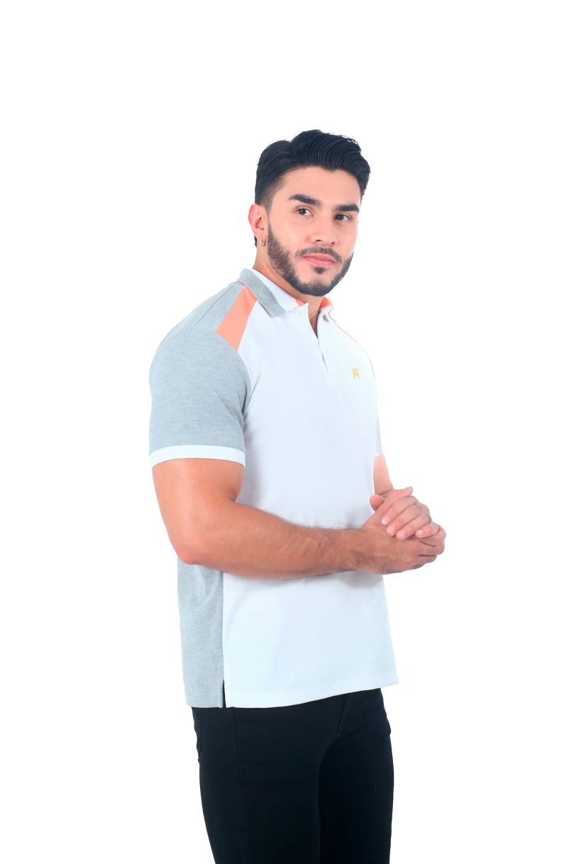 camisetas tipo polo combinada Blanco/Jaspe/Mandarina 062A - Image 4