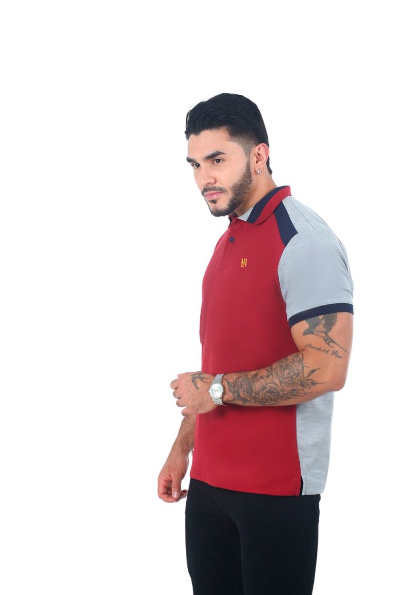 camisetas tipo polo combinada Vinotinto/Azul oscuro/Jaspe 062C - Image 3