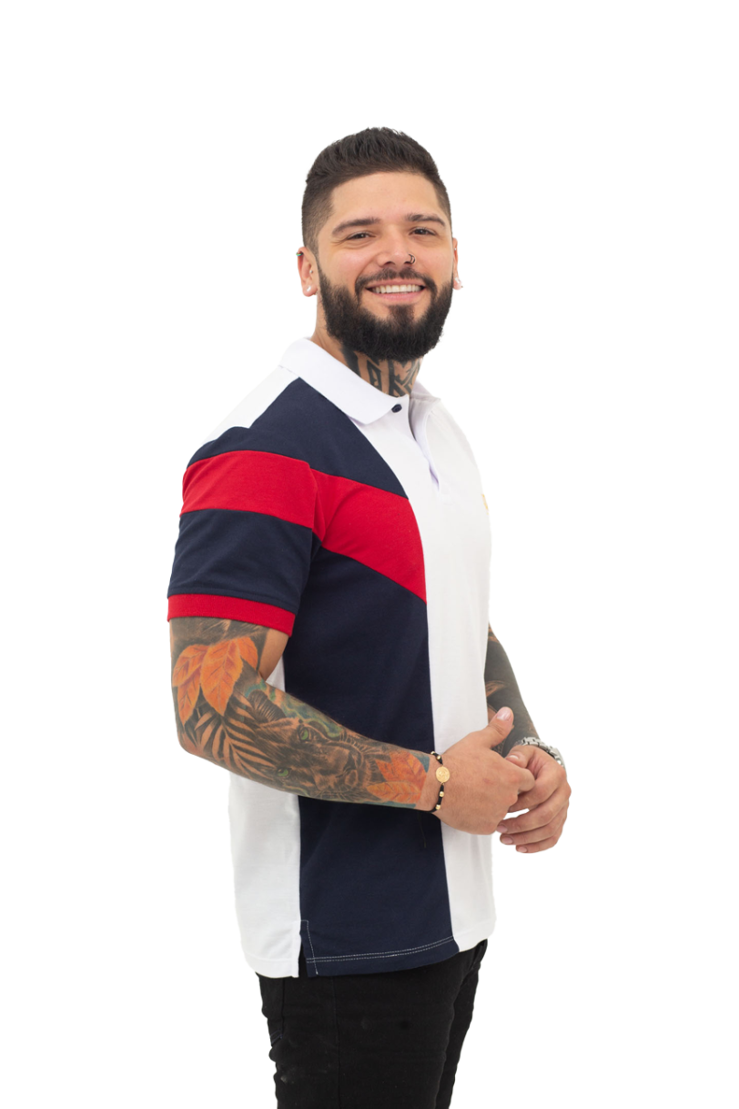 camiseta tipo polo blanco/azul osc/rojo 068A - Image 3
