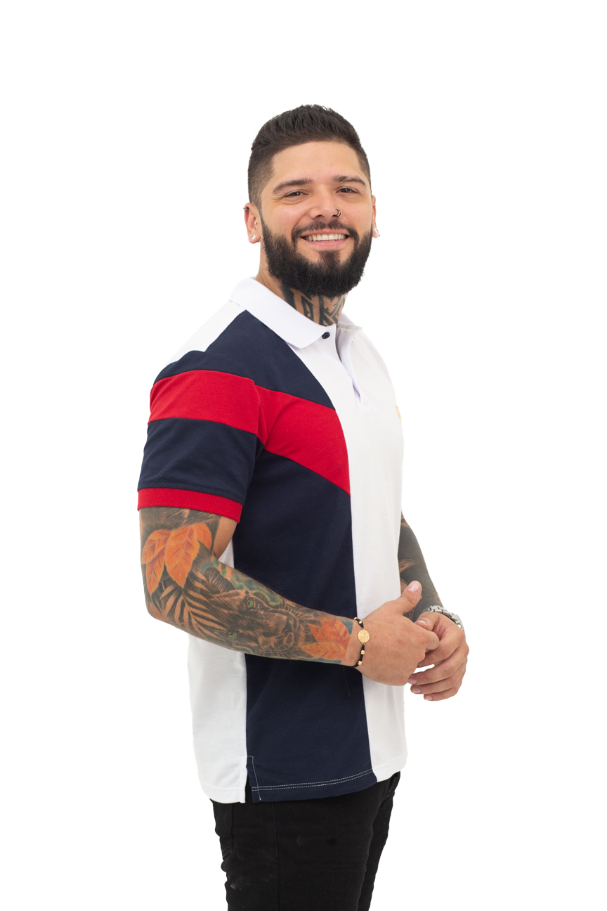 camiseta tipo polo blanco/azul osc/rojo 068A - Image 3