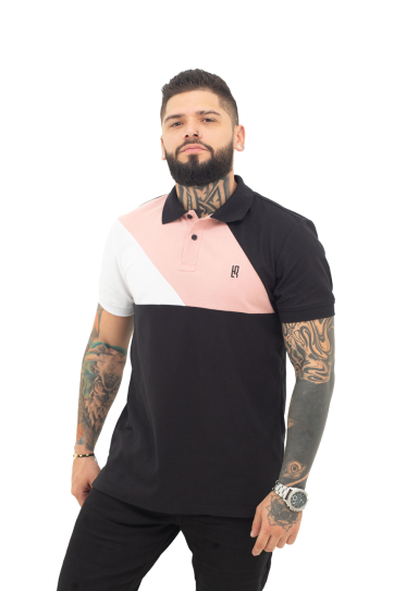 camisetas tipo polo negro/blanco/guayaba 042C