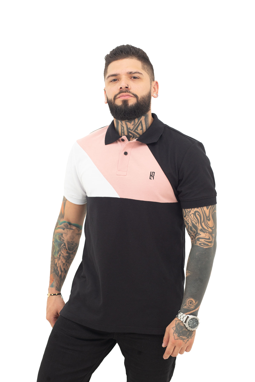 camisetas tipo polo negro/blanco/guayaba 042C