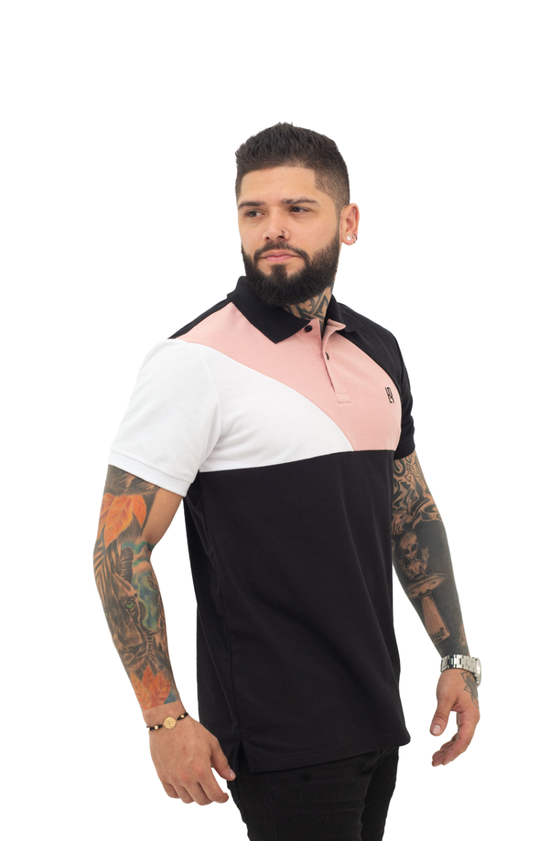 camisetas tipo polo negro/blanco/guayaba 042C - Image 3