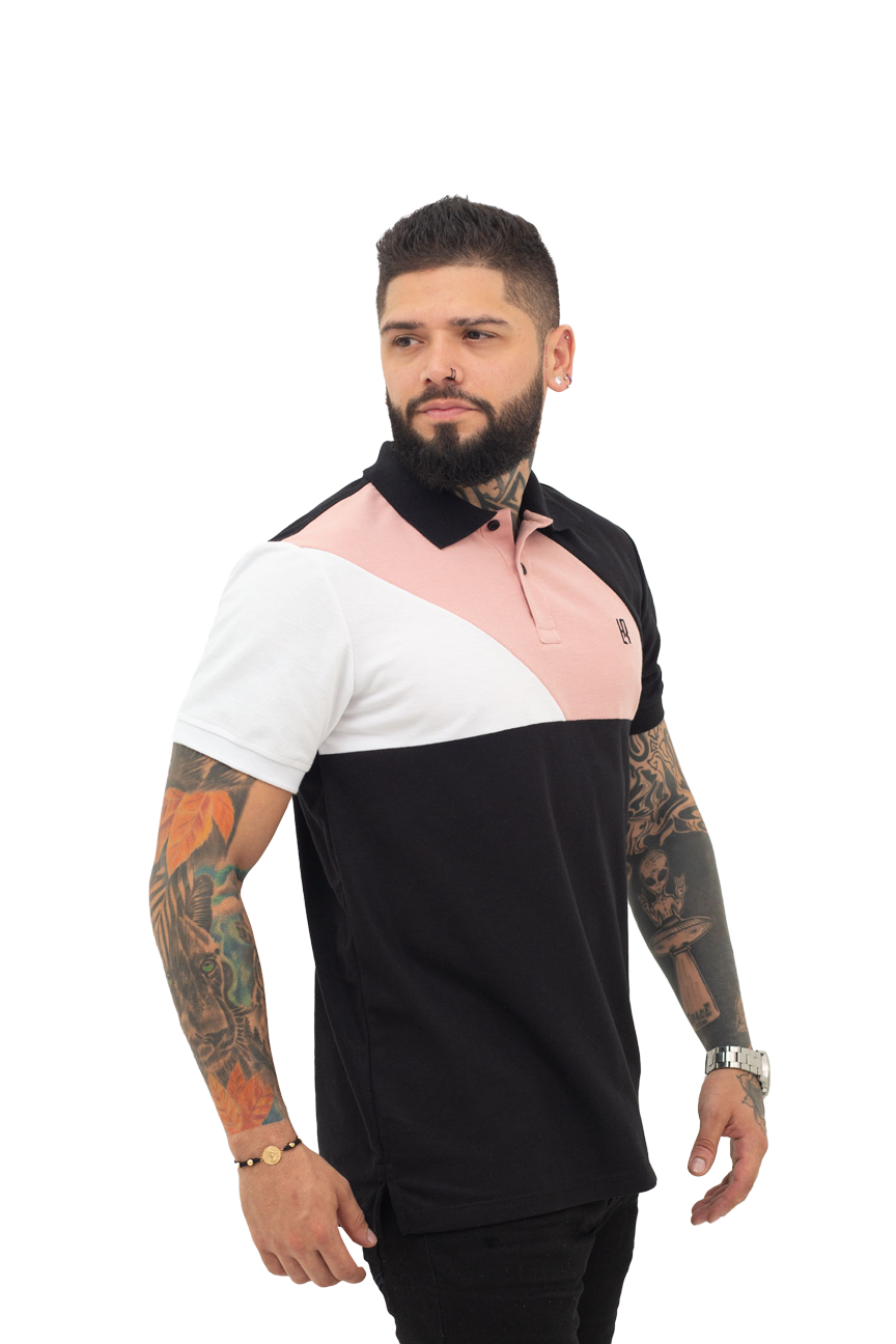 camisetas tipo polo negro/blanco/guayaba 042C - Image 3