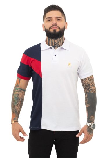 camiseta tipo polo blanco/azul osc/rojo 068A