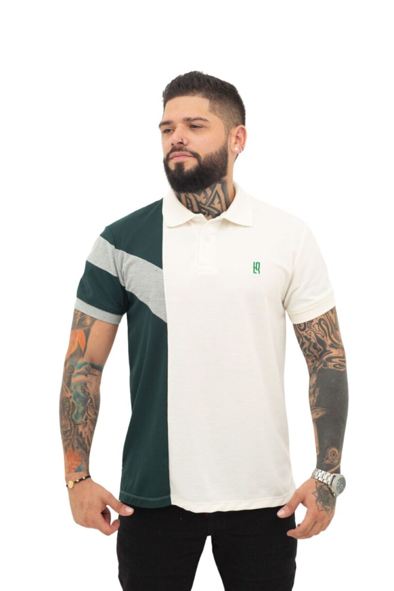 camisetas tipo polo verde/gris/marfil 068D - Image 2