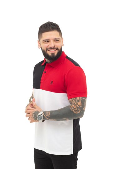 camiseta tipo polo negro/rojo/blanco 070B