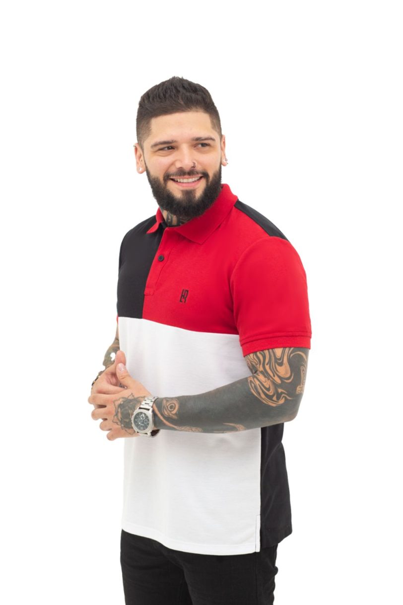 camiseta tipo polo negro/rojo/blanco 070B