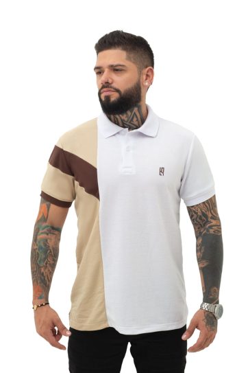 camiseta tipo polo blanco/caqui/cafe 068B