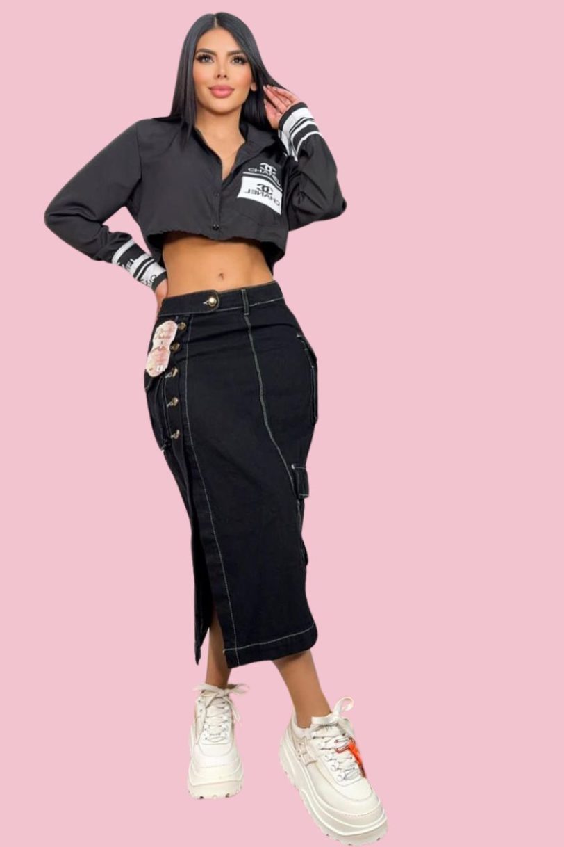 Falda Jeans larga cargo N151 - Image 3