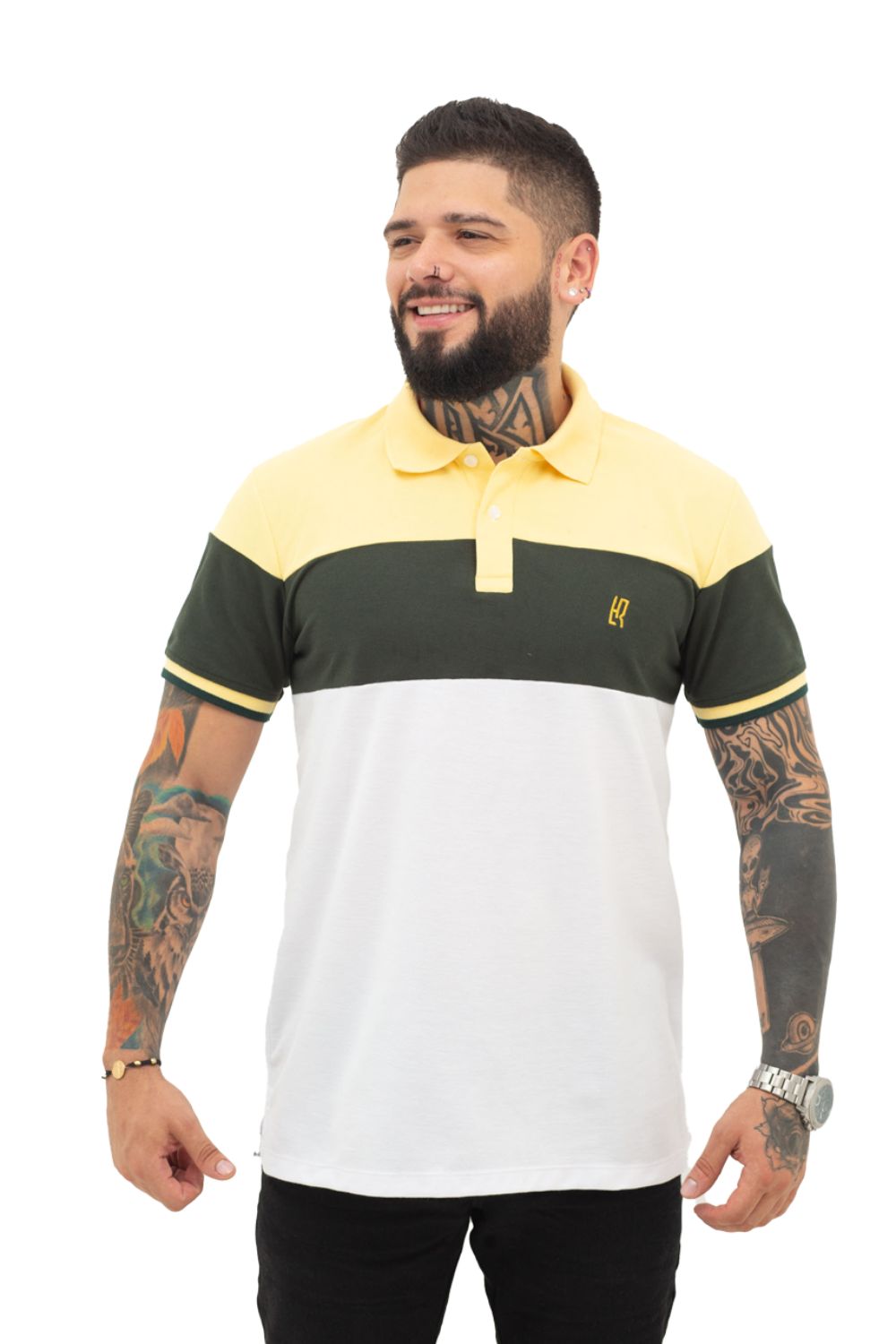 camiseta tipo polo amarillo/verde/blanco 038K