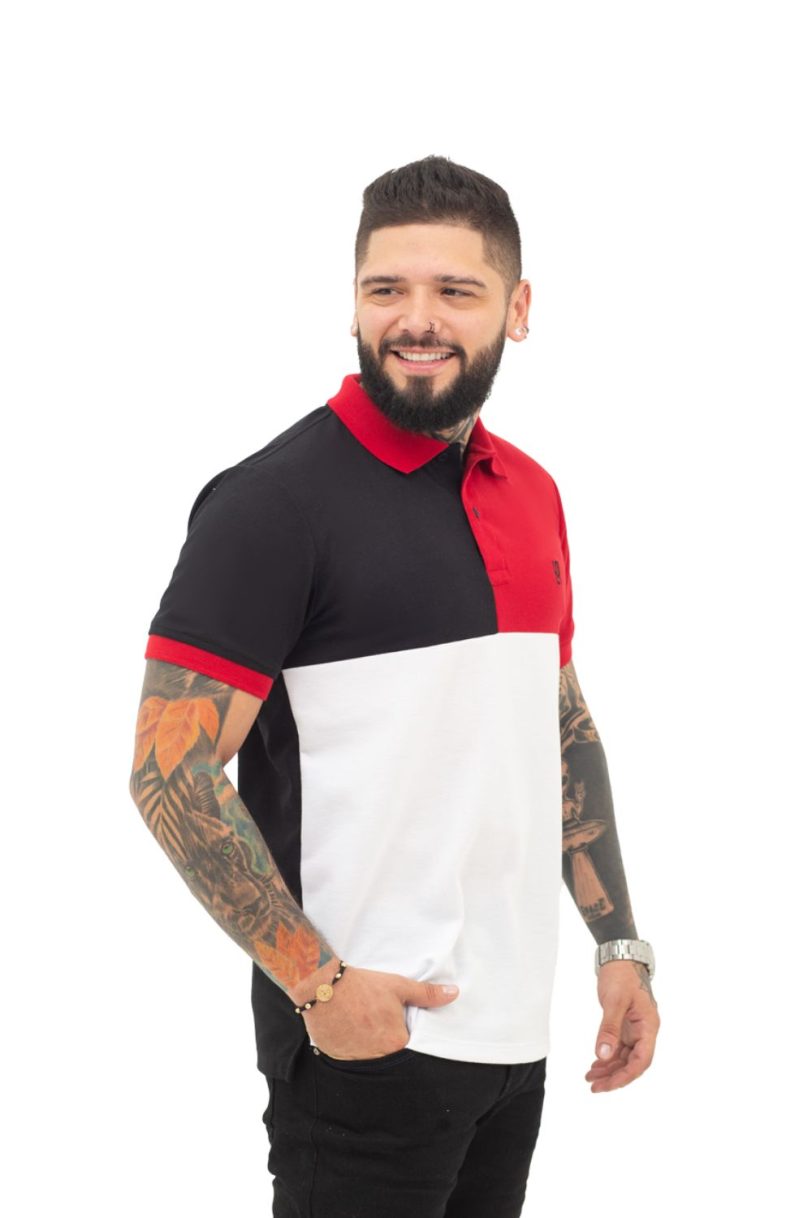 camiseta tipo polo negro/rojo/blanco 070B - Image 3