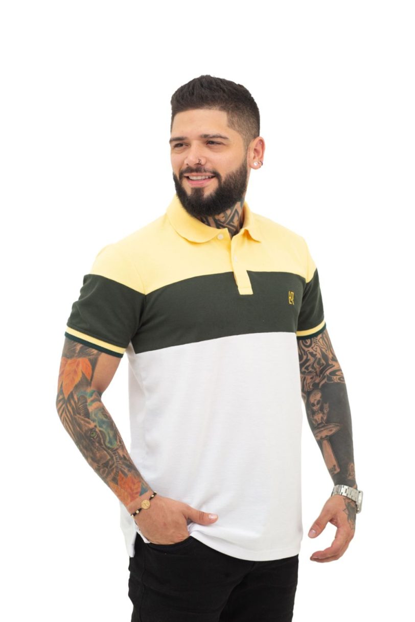 camiseta tipo polo amarillo/verde/blanco 038K - Image 3