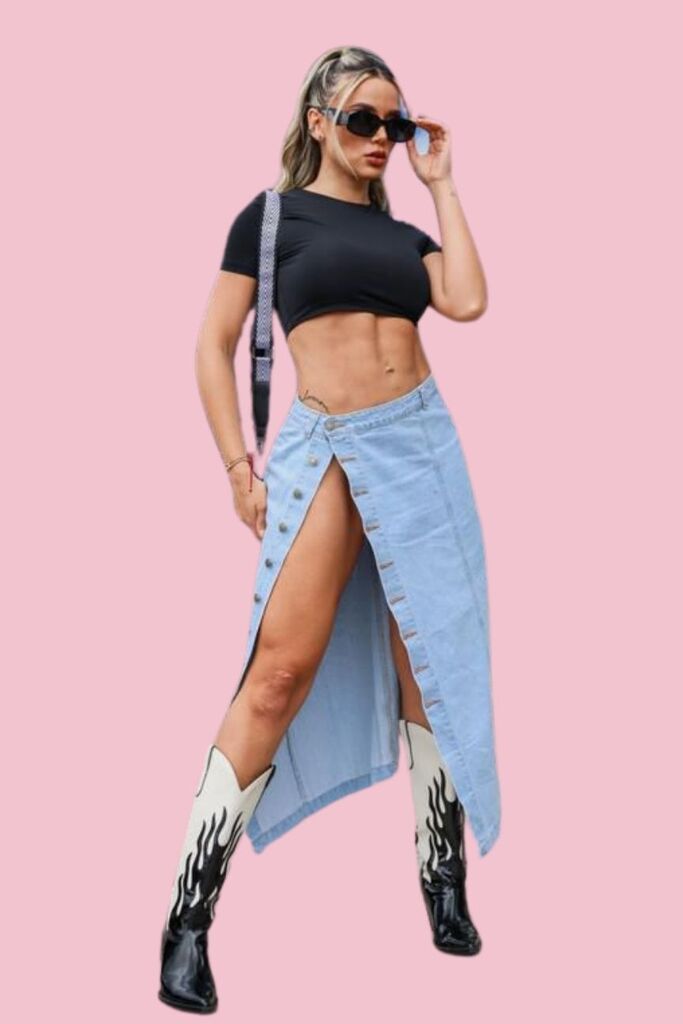 Falda Jeans larga botones N151A