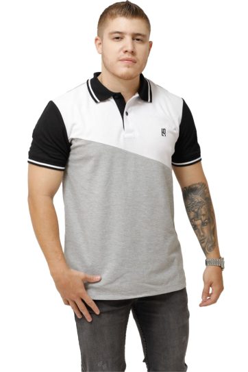 camiseta tipo polo blanco jaspe negro 072A