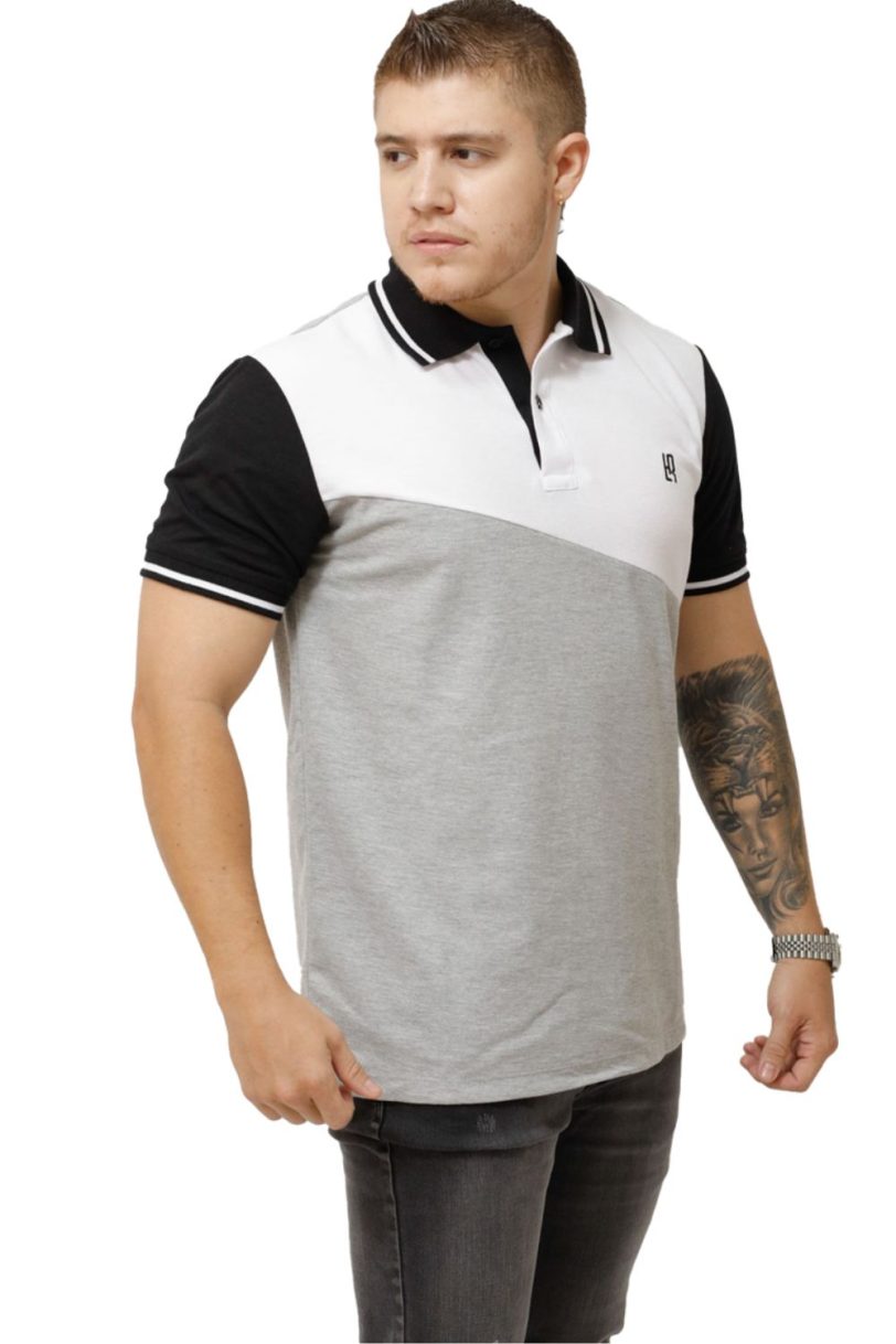 camiseta tipo polo blanco jaspe negro 072A - Image 2