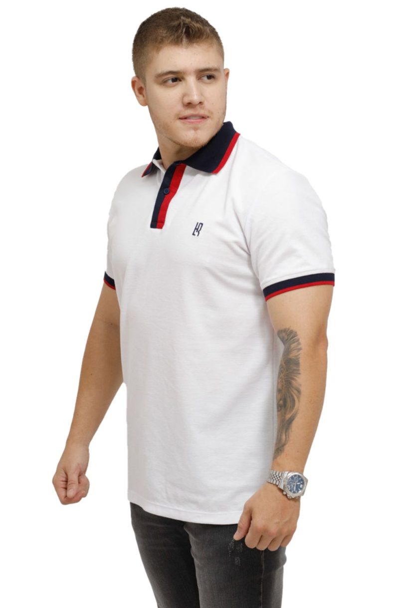 camiseta tipo polo blanco/rojo 073a - Image 3
