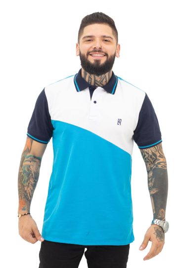 camiseta tipo polo blanco/turqueza/azul 072D