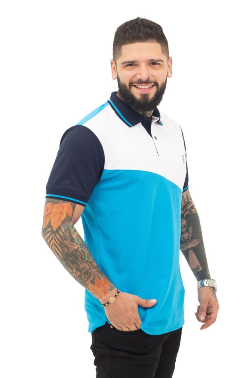 camiseta tipo polo blanco/turqueza/azul 072D - Image 3