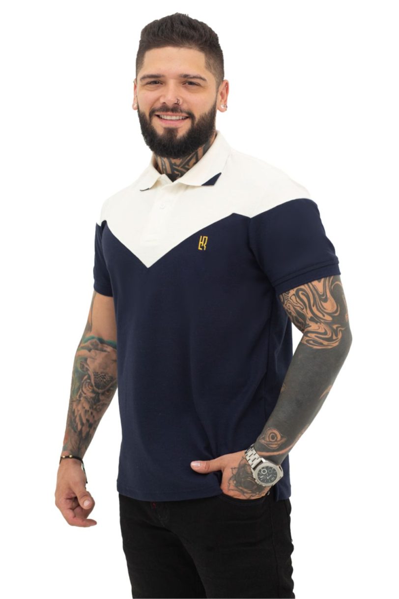 camiseta tipo polo azul/osc/marfil 071B
