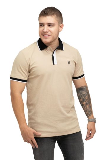 camiseta tipo polo trigo/blaco 073c