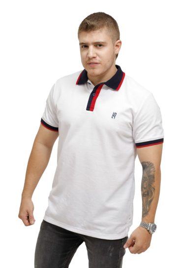 camiseta tipo polo blanco/rojo 073a