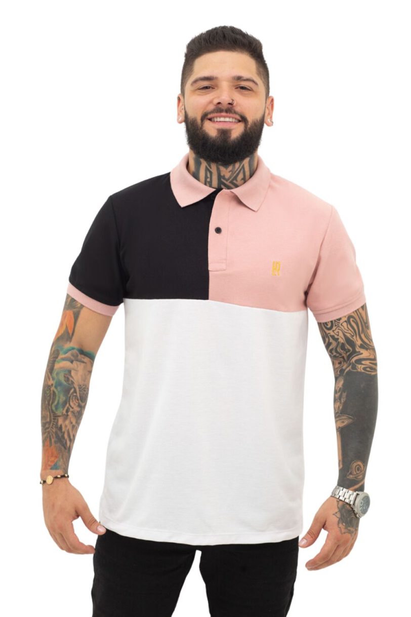 camiseta tipo polo negro/guayaba/blanco 070d - Image 3