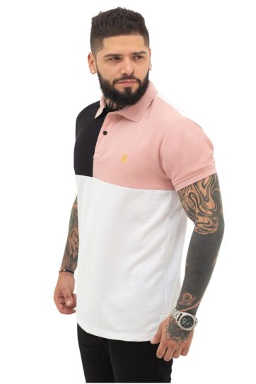 camiseta tipo polo negro/guayaba/blanco 070d
