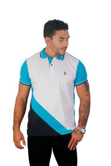 camiseta tipo polo blanco/turquesa/azul 076E