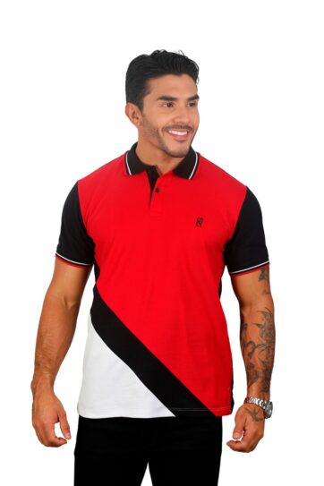 camiseta tipo polo rojo/negro/blanco 076B