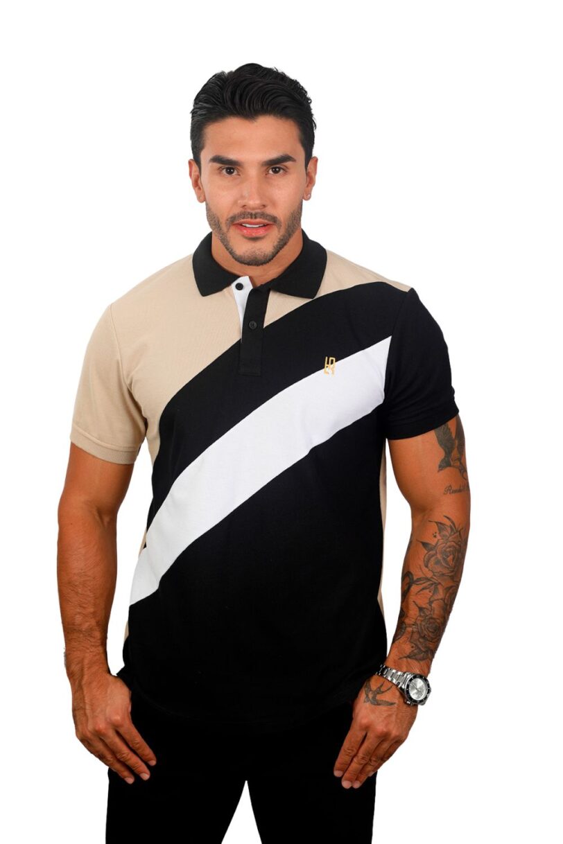 camiseta tipo polo caqui/negro/blanco 078b