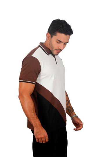 camiseta tipo polo marfil/cafe/negro 076C