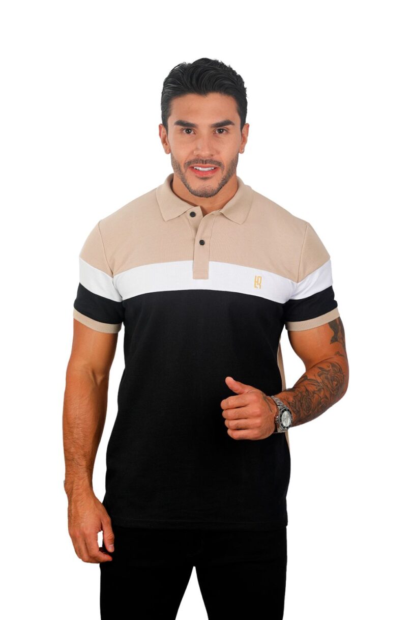 camiseta tipo polo caqui/blanco/negro 007h - Image 2