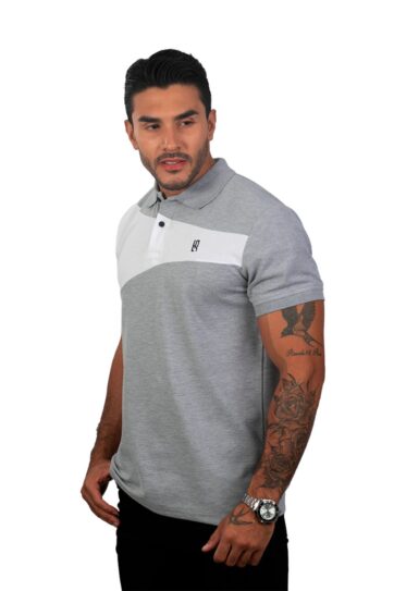 camiseta tipo polo jaspe/blanco 077d