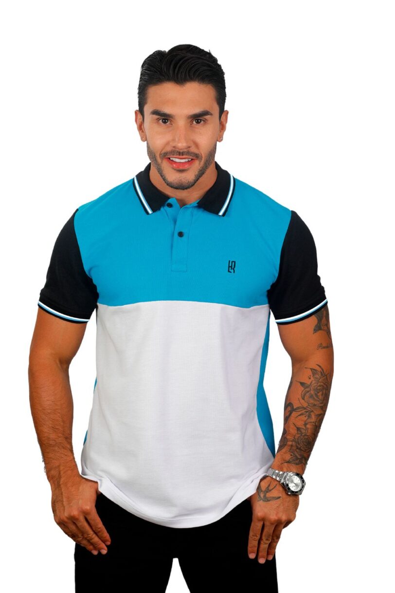 camiseta tipo polo turquesa/negro/blanco 080a - Image 2