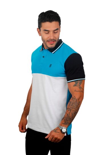 camiseta tipo polo turquesa/negro/blanco 080a