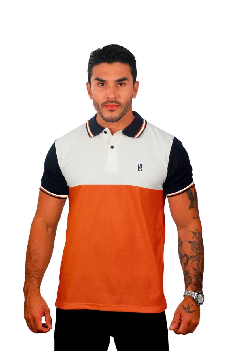 camiseta tipo polo marfil/azul os/terracota 080c - Image 2