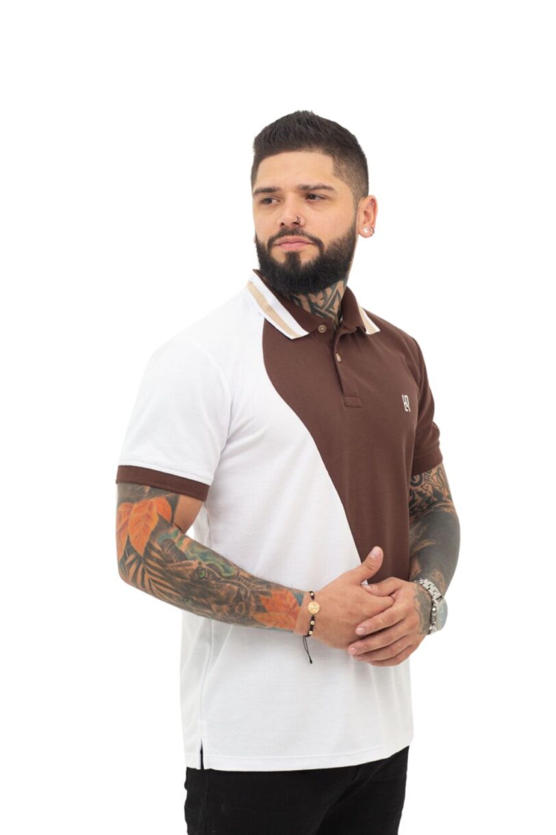 camiseta tipo polo blanco/cafe 069d - Image 2