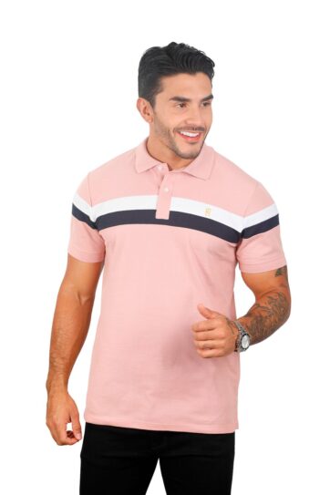 camiseta tipo polo guayaba/blanco/azul/osc 024f