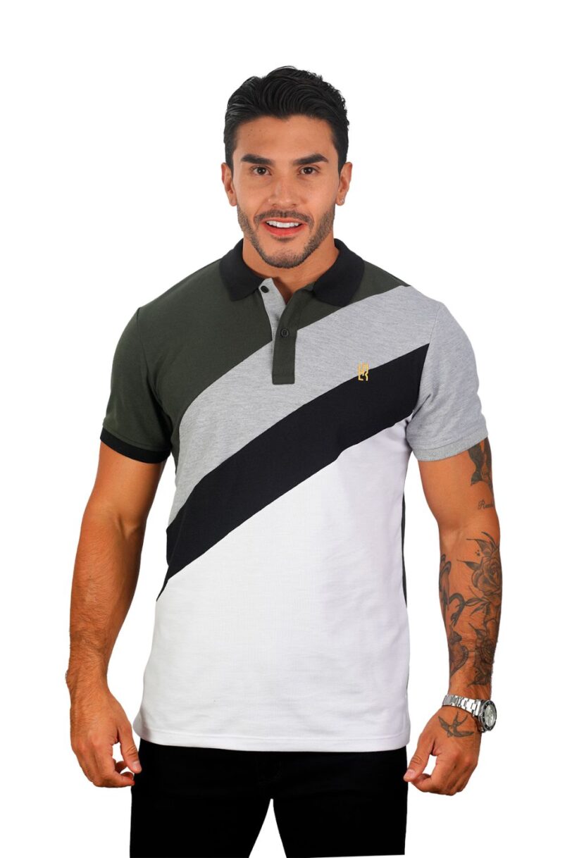 camiseta tipo polo militar/jaspe/negro/blanco 078d - Image 2