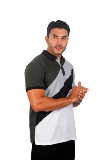 camiseta tipo polo militar/jaspe/negro/blanco 078d