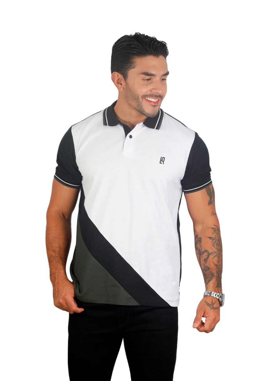 camiseta tipo polo blanco/negro/militar 076a