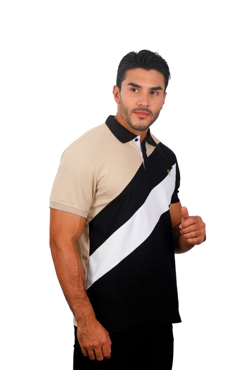 camiseta tipo polo caqui/negro/blanco 078b - Image 2