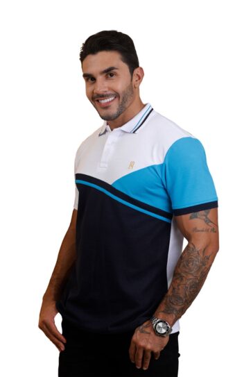 camiseta tipo polo blanco/turquesa/azul/osc 075c