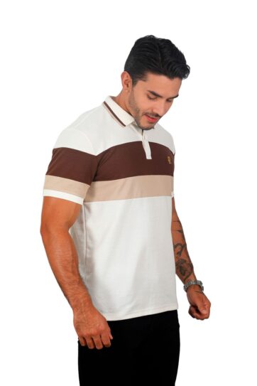 camiseta tipo polo marfil/cafe/caqui 074b