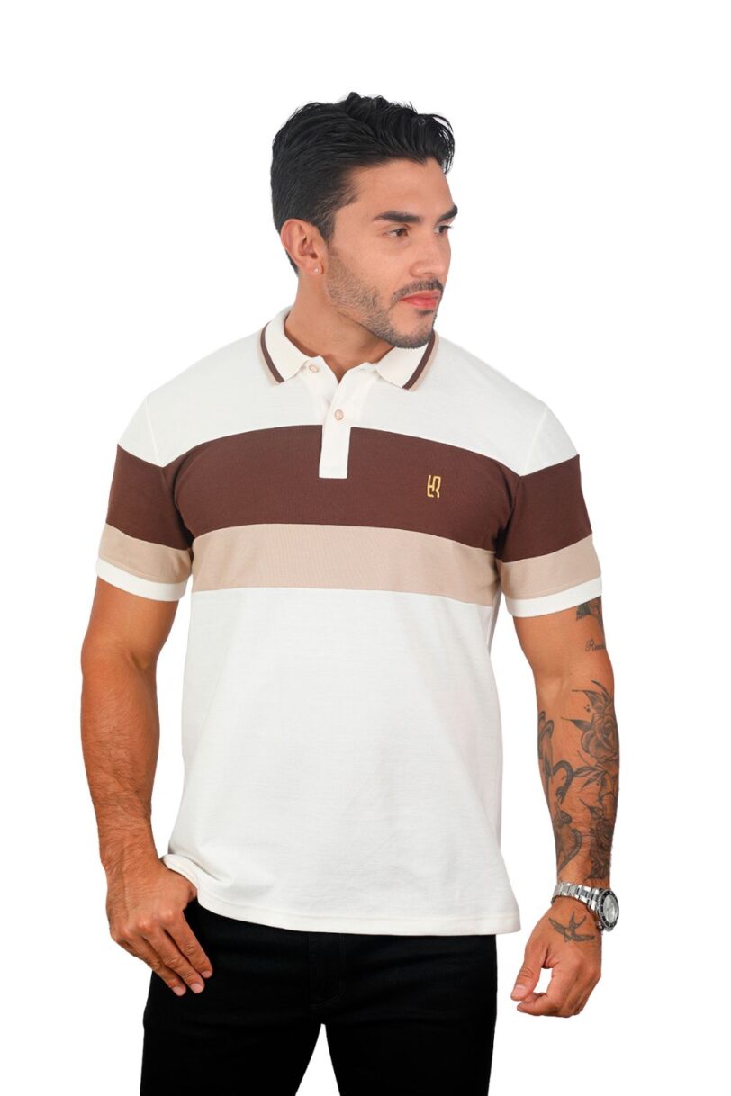 camiseta tipo polo marfil/cafe/caqui 074b - Image 2
