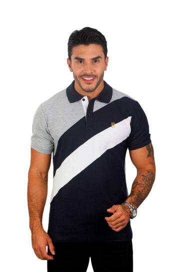 camiseta tipo polo jaspe/azul osc/blanco 078c