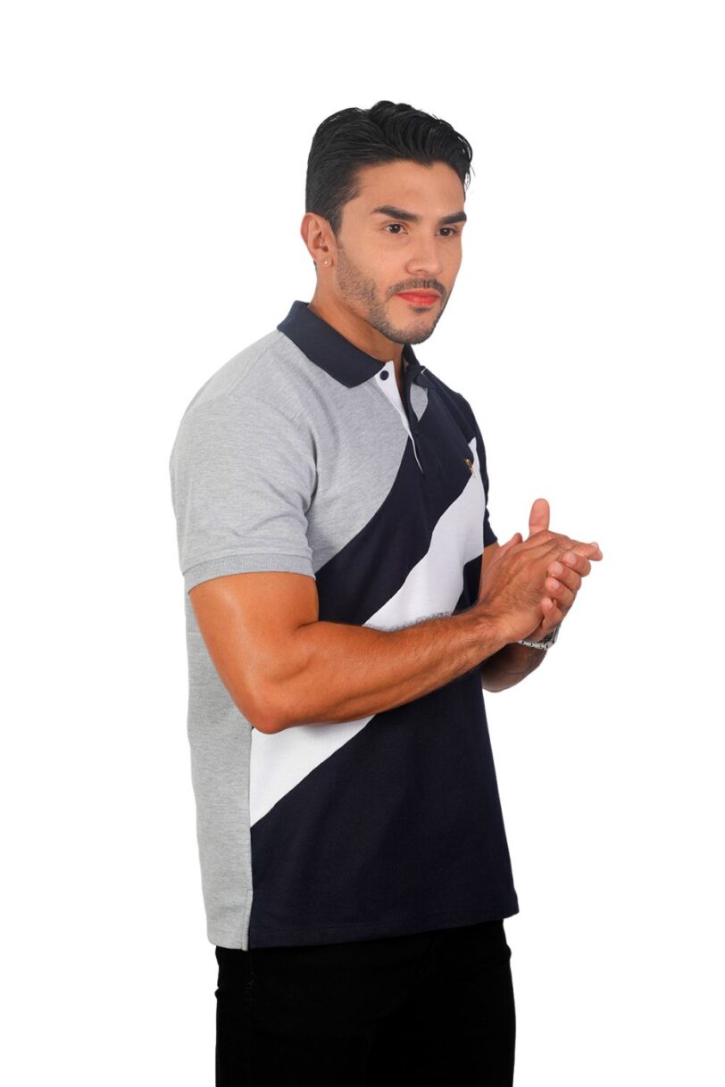 camiseta tipo polo jaspe/azul osc/blanco 078c - Image 2