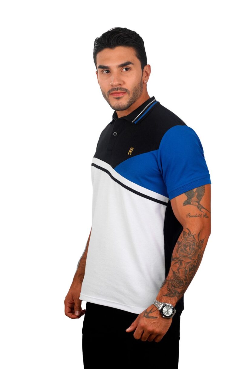 camiseta tipo polo negro/rey/blanco 075b - Image 3