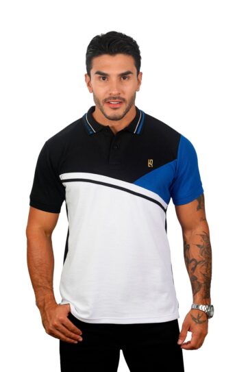 camiseta tipo polo negro/rey/blanco 075b